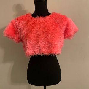 Pink fuzzy crop top